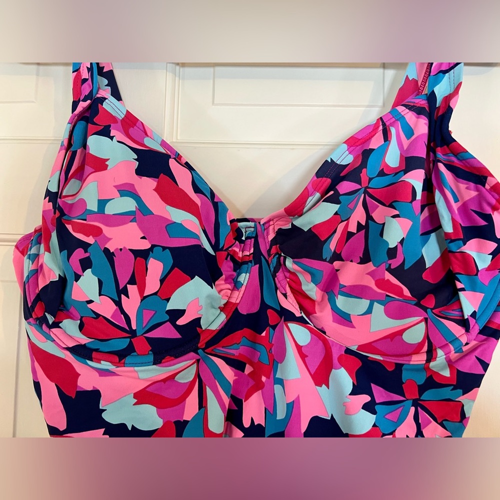 Title Nine by Carve Designs Underwire Bra Floral Swim Tankini Top Pink Size 38DD - Picture 2 of 7